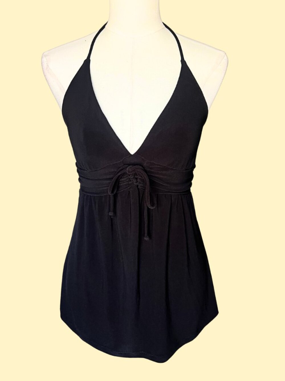 Y2K Black Ruched Halter Babydoll Top